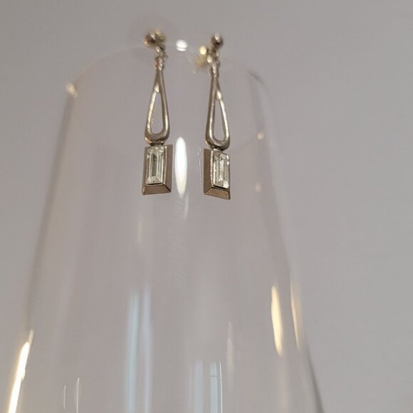 Vintage Silver Tone Earrings Drop Dangle Sparkly Crystal - Picture 4 of 5